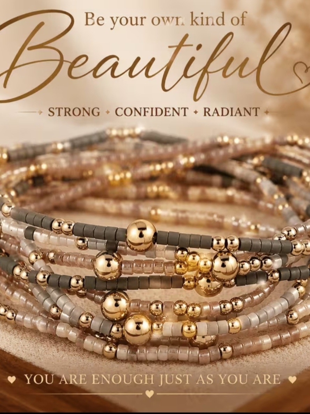 Gold & Gray Beaded Multi-Strand Women's Bracelet - Picture 5 of 5